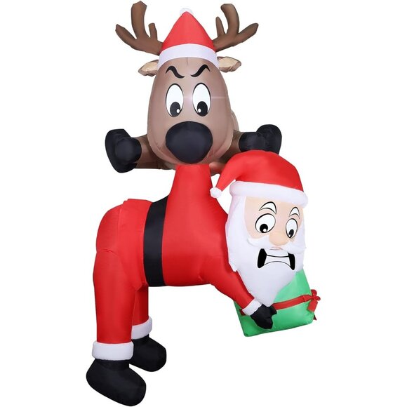 🆕7.2FT Christmas Inflatable Reindeer Holding Santa in The Mouth Decoration - Picture 10 of 10